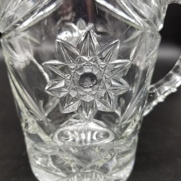 Vintage Clear Water Tea Drink Pitcher Floral Pressed Glass 8.50" Ribbed Handle - Picture 2 of 14